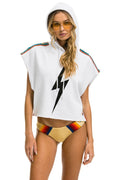 Retro BOLT STRIPE SLEEVELESS RELAXED CROPPED PULLOVER HOODIE - WHITE
