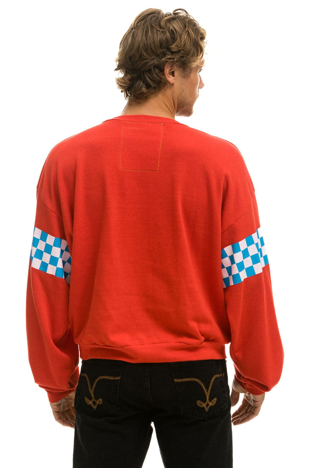 Retro CHECK 2 SLEEVE RELAXED CREW SWEATSHIRT - RED WHITE BLUE