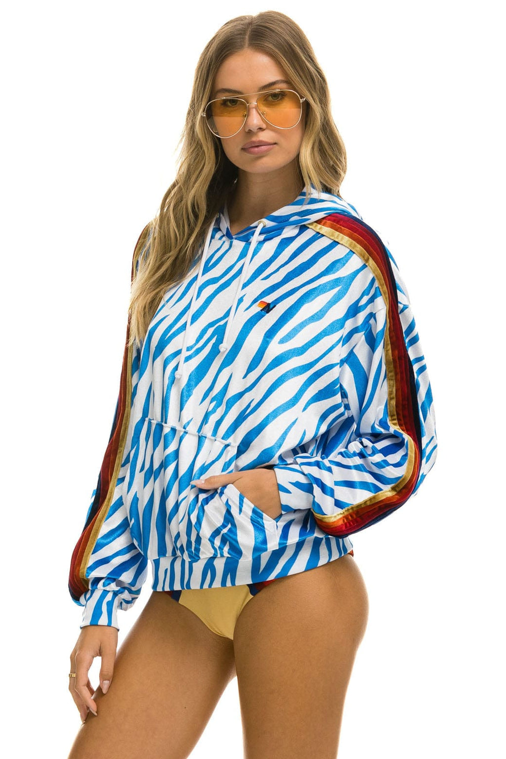 Retro CLASSIC VELVET RELAXED PULLOVER HOODIE - BLUE TIGER