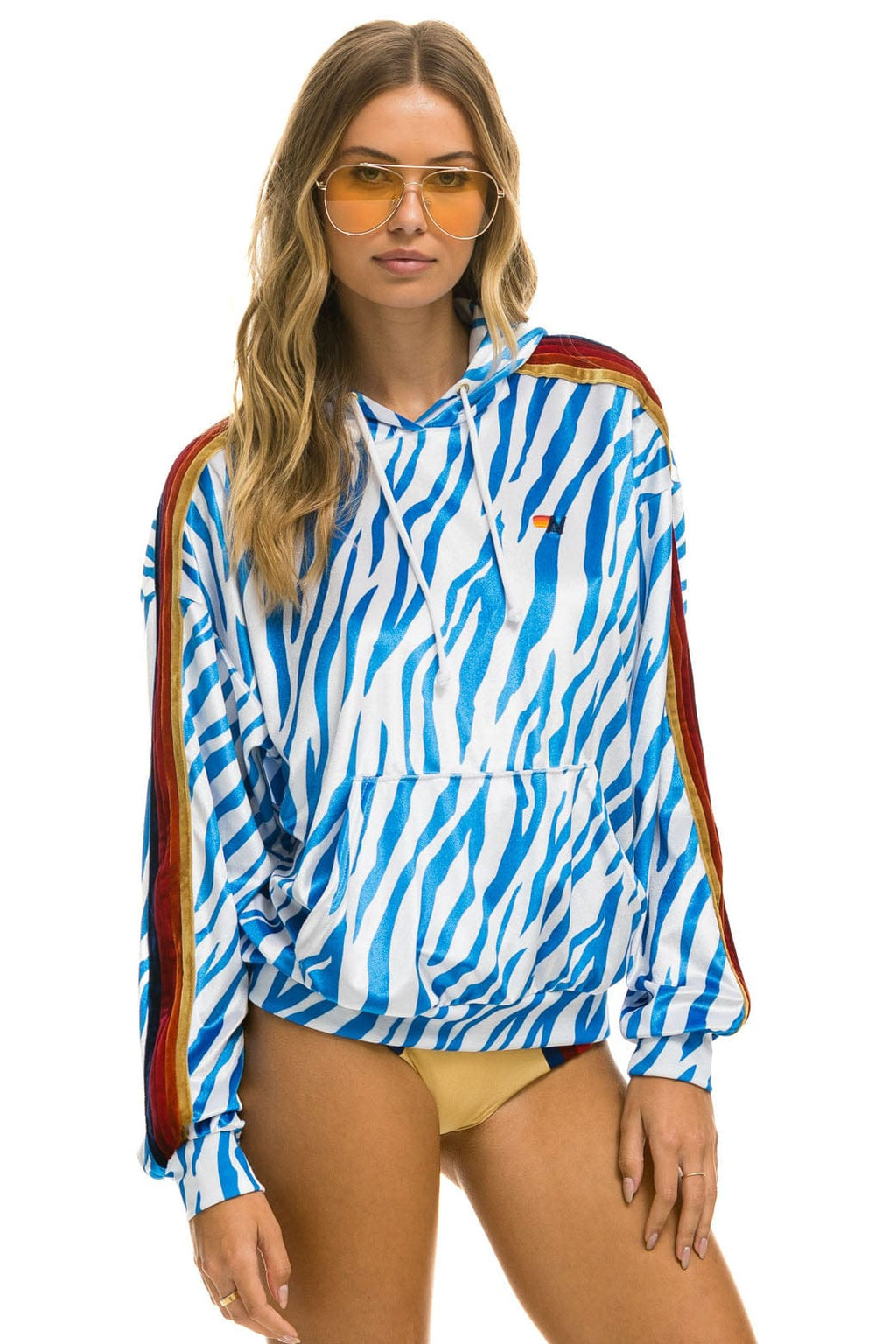Retro CLASSIC VELVET RELAXED PULLOVER HOODIE - BLUE TIGER