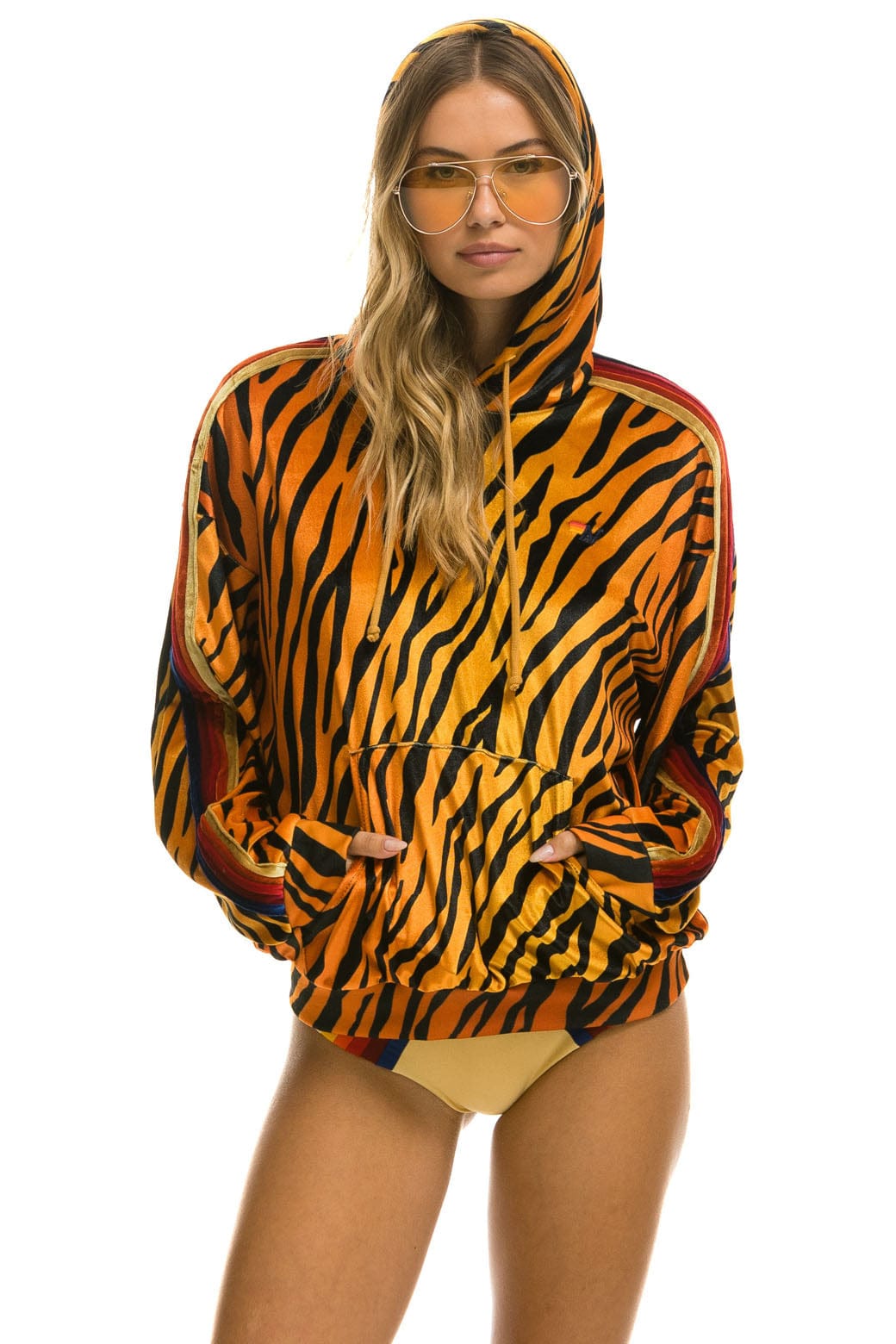 Retro CLASSIC VELVET RELAXED PULLOVER HOODIE - TIGER