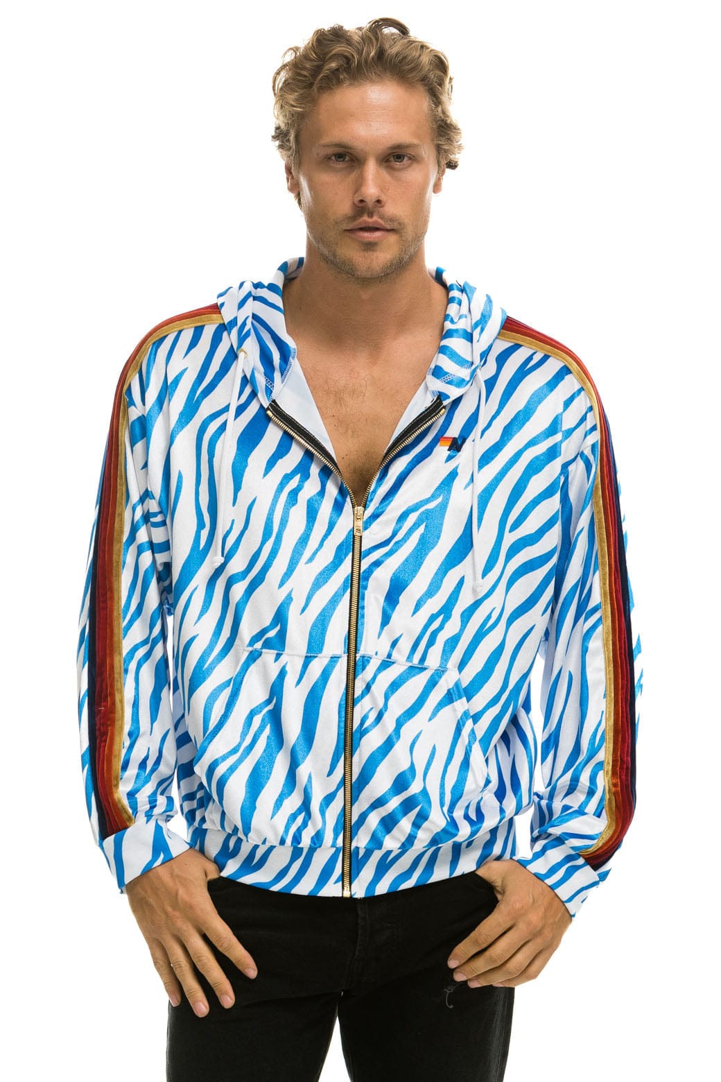 Retro CLASSIC VELVET RELAXED ZIP HOODIE - BLUE TIGER