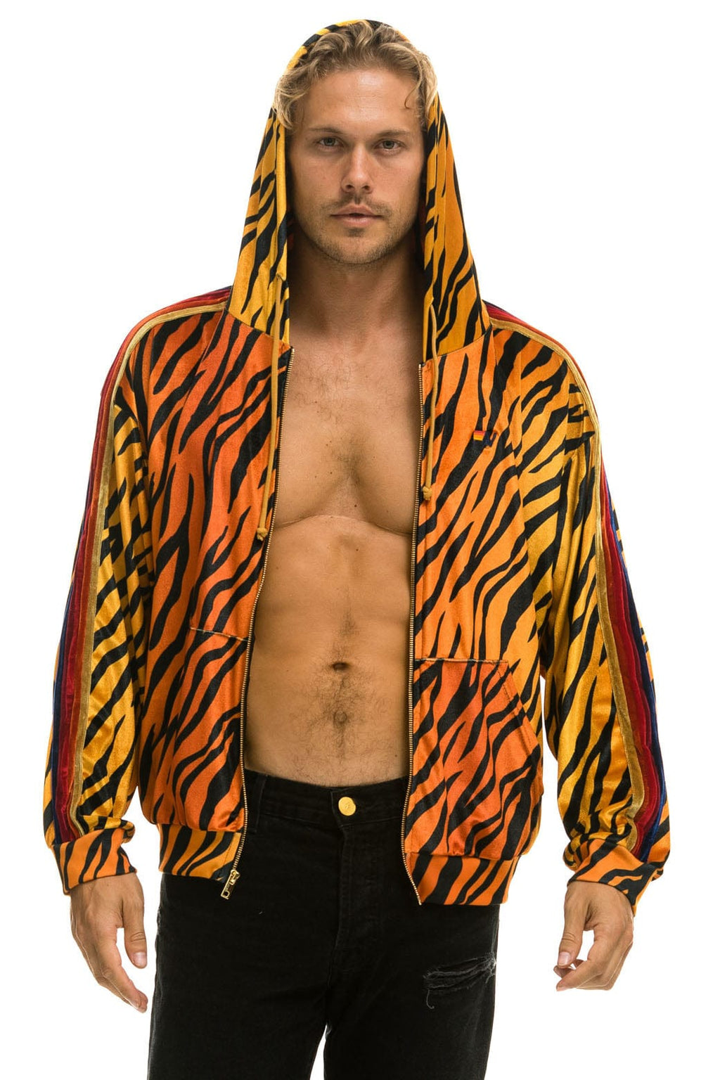 Retro CLASSIC VELVET RELAXED ZIP HOODIE - TIGER