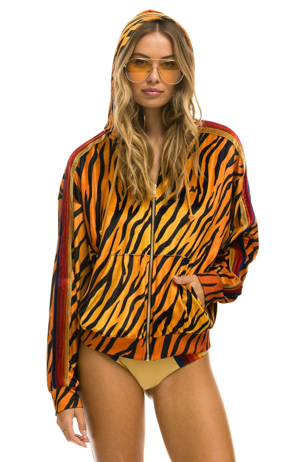 Retro CLASSIC VELVET RELAXED ZIP HOODIE - TIGER