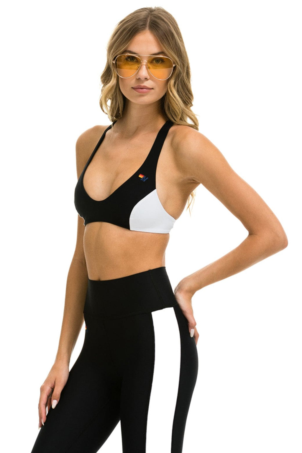 Retro COLOR BLOCK BRALETTE SPORTS BRA - BLACK