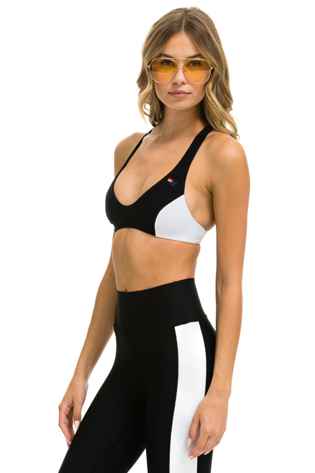 Retro COLOR BLOCK BRALETTE SPORTS BRA - BLACK