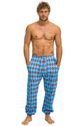 Retro DIAMOND REPEAT SMILEY 2 EMBROIDERY SWEATPANTS - SKY