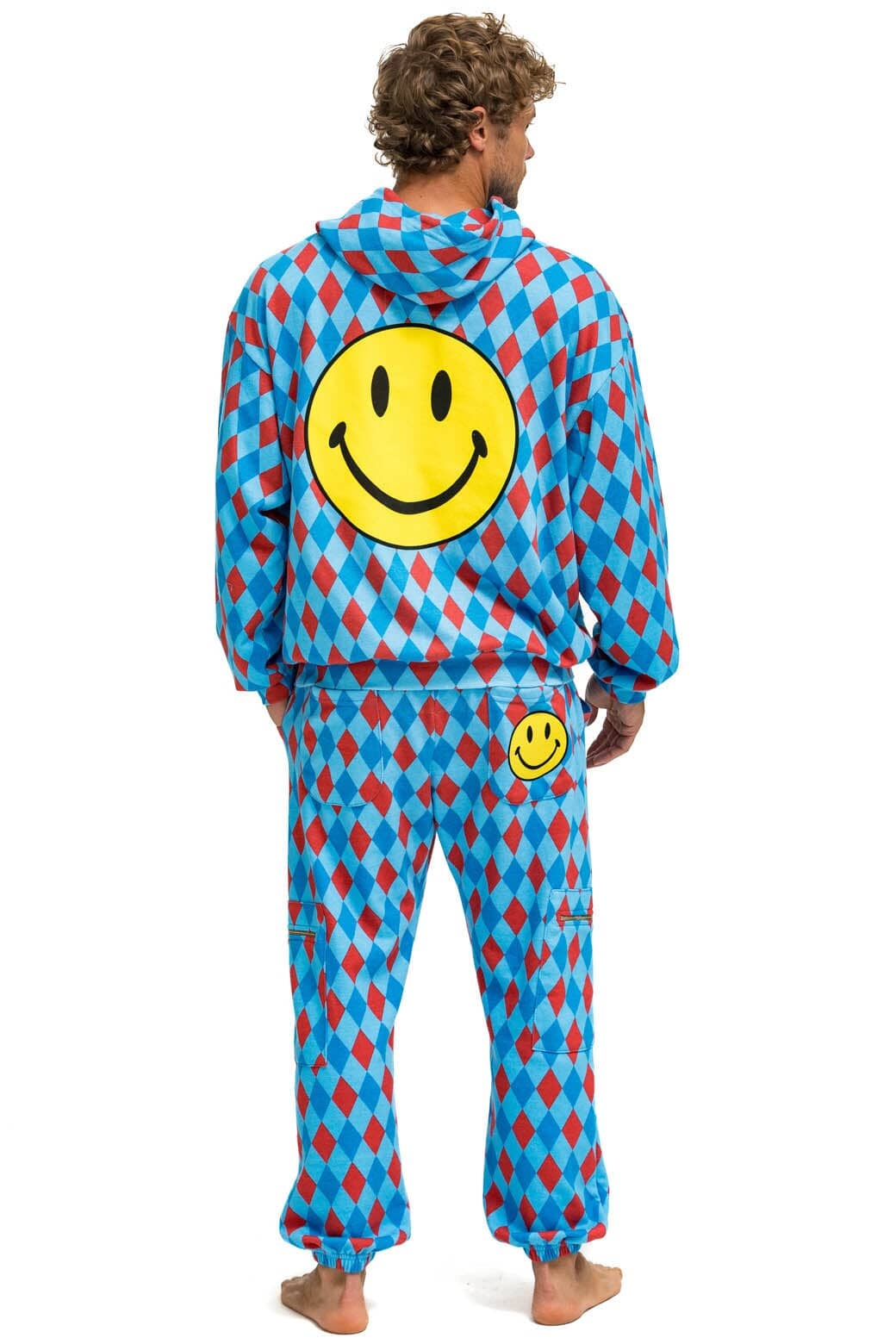 Retro DIAMOND REPEAT SMILEY 2 EMBROIDERY SWEATPANTS - SKY
