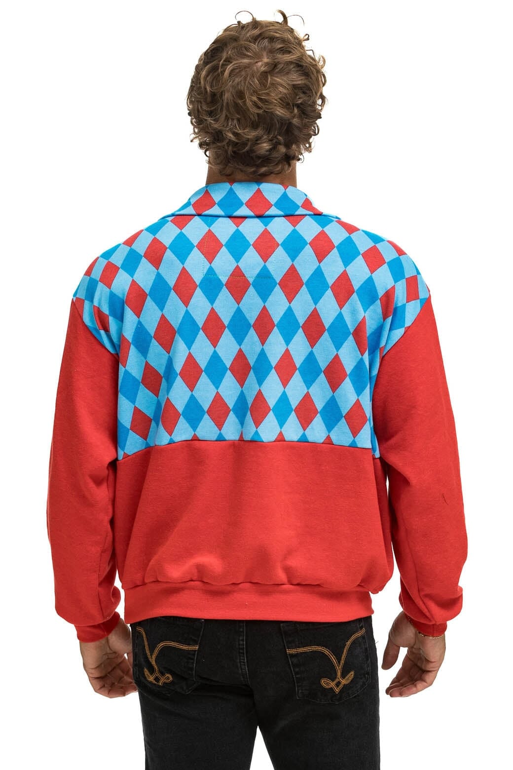 Retro DIAMOND SMILEY 2 FLEECE HALF ZIP COLOR BLOCK SWEATSHIRT - RED SKY
