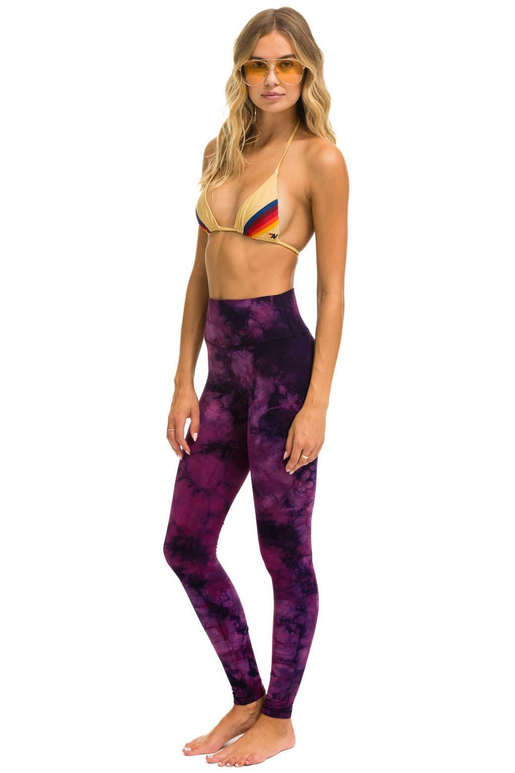 Retro HAND DYED FULL LENGTH HI-RISE LEGGINGS - TIE DYE CRYSTAL ROSE