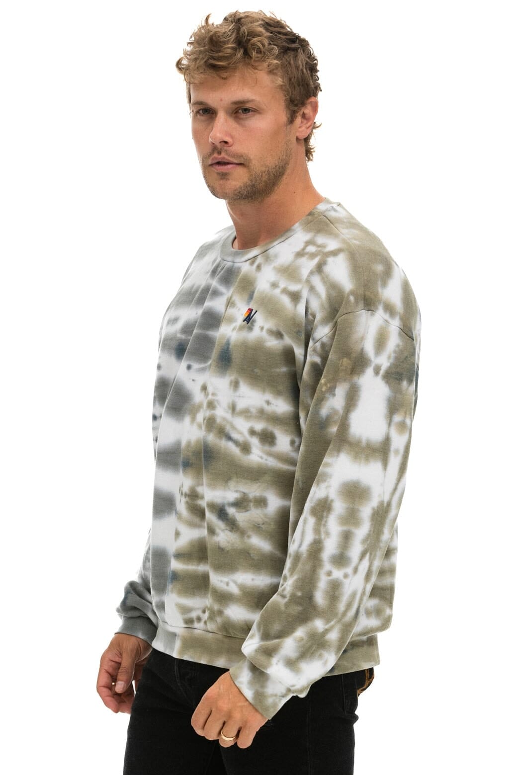 Retro HAND DYED RELAXED CREW SWEATSHIRT - TIE DYE GREY OLIVE