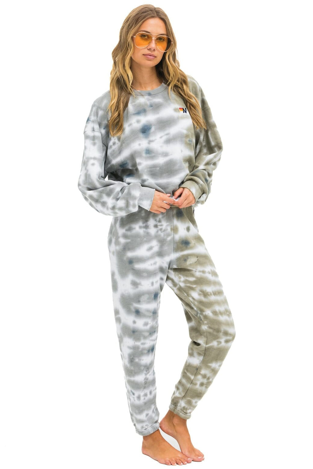 Retro HAND DYED RELAXED CREW SWEATSHIRT - TIE DYE GREY OLIVE