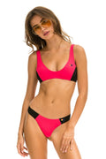 Retro HI-CUT COLOR BLOCK CHEEKY BIKINI BOTTOMS - RED BLACK