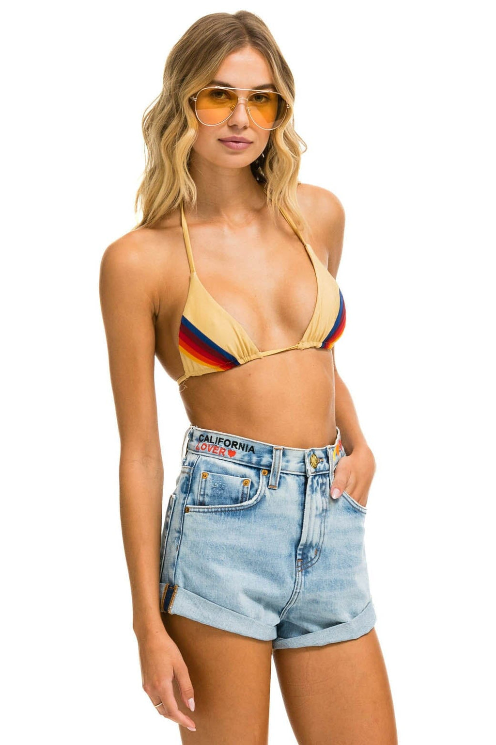 Retro HI RISE ROCKER CALI LOVER HEART JEAN SHORTS - SUPER LIGHT