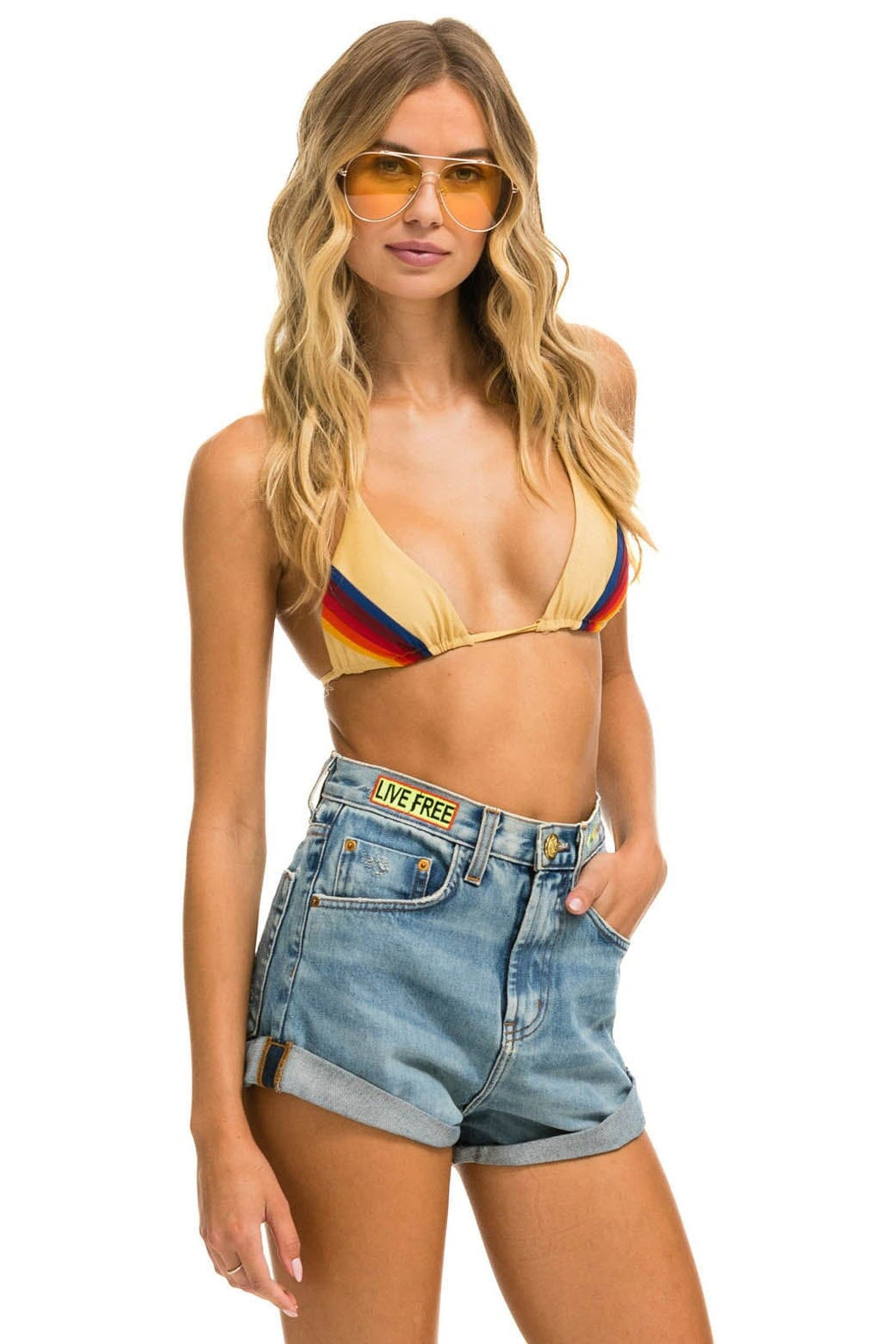 Retro HI RISE ROCKER LIVE FREE BOLT JEAN SHORTS - VINTAGE
