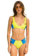 Retro HI-WAISTED SIDE CUT OUT COLOR BLOCK FULL COVERAGE BRIEF BIKINI BOTTOMS - LED BLUE