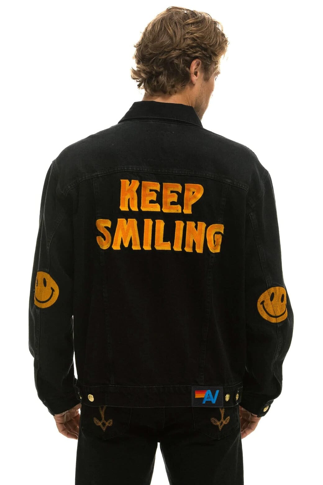Retro KEEP SMILING OVERSIZED CONCERT DENIM JACKET - VINTAGE BLACK