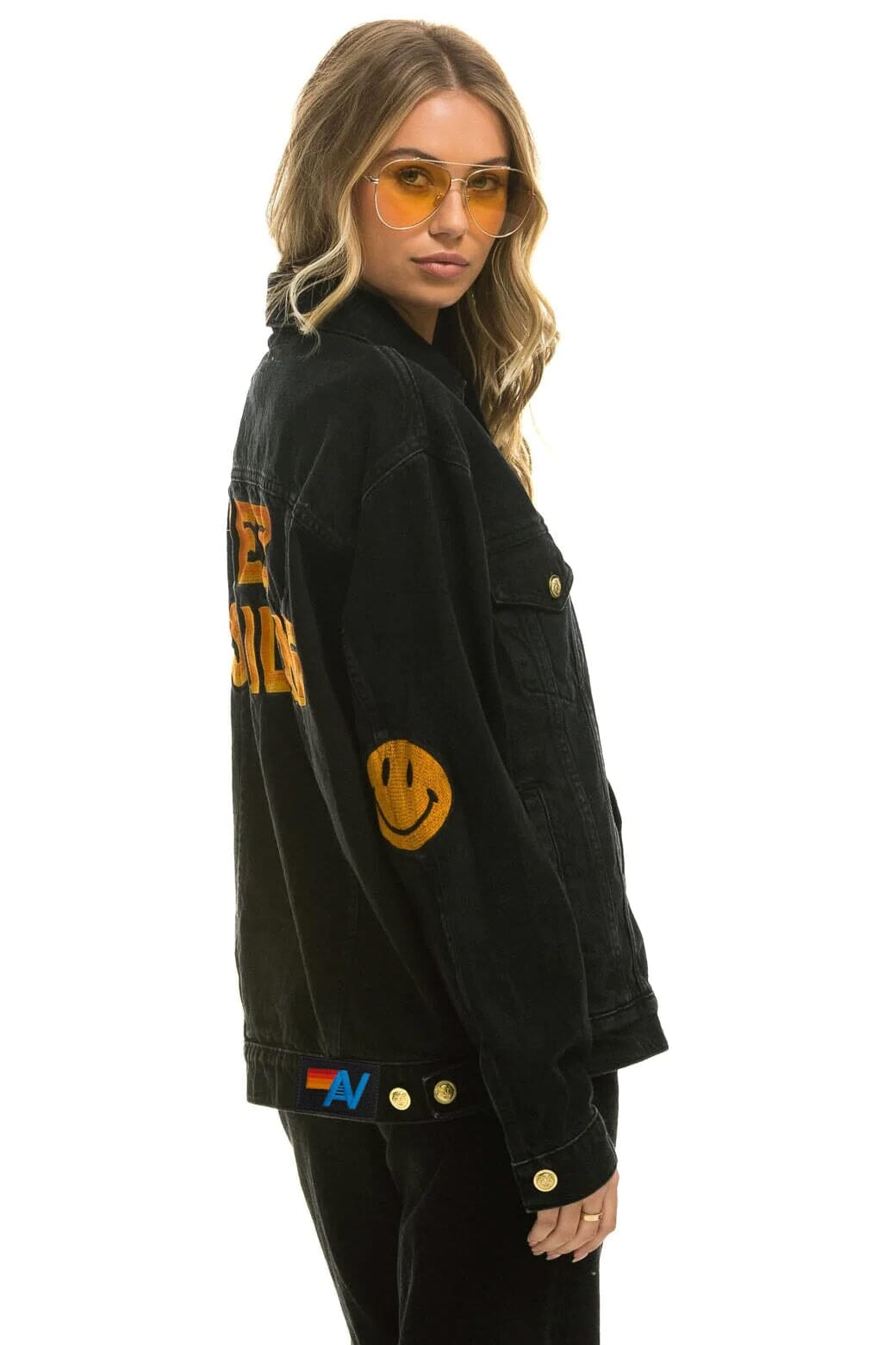 Retro KEEP SMILING OVERSIZED CONCERT DENIM JACKET - VINTAGE BLACK
