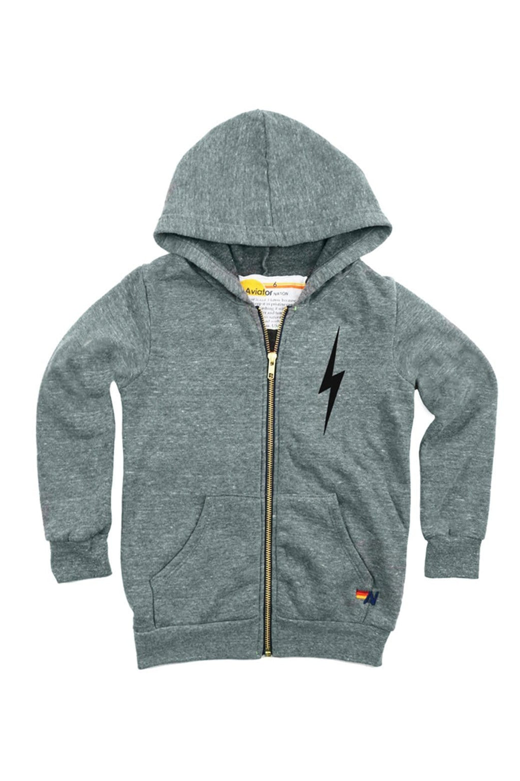 Retro KIDS BOLT PRINT ZIP HOODIE - HEATHER GREY
