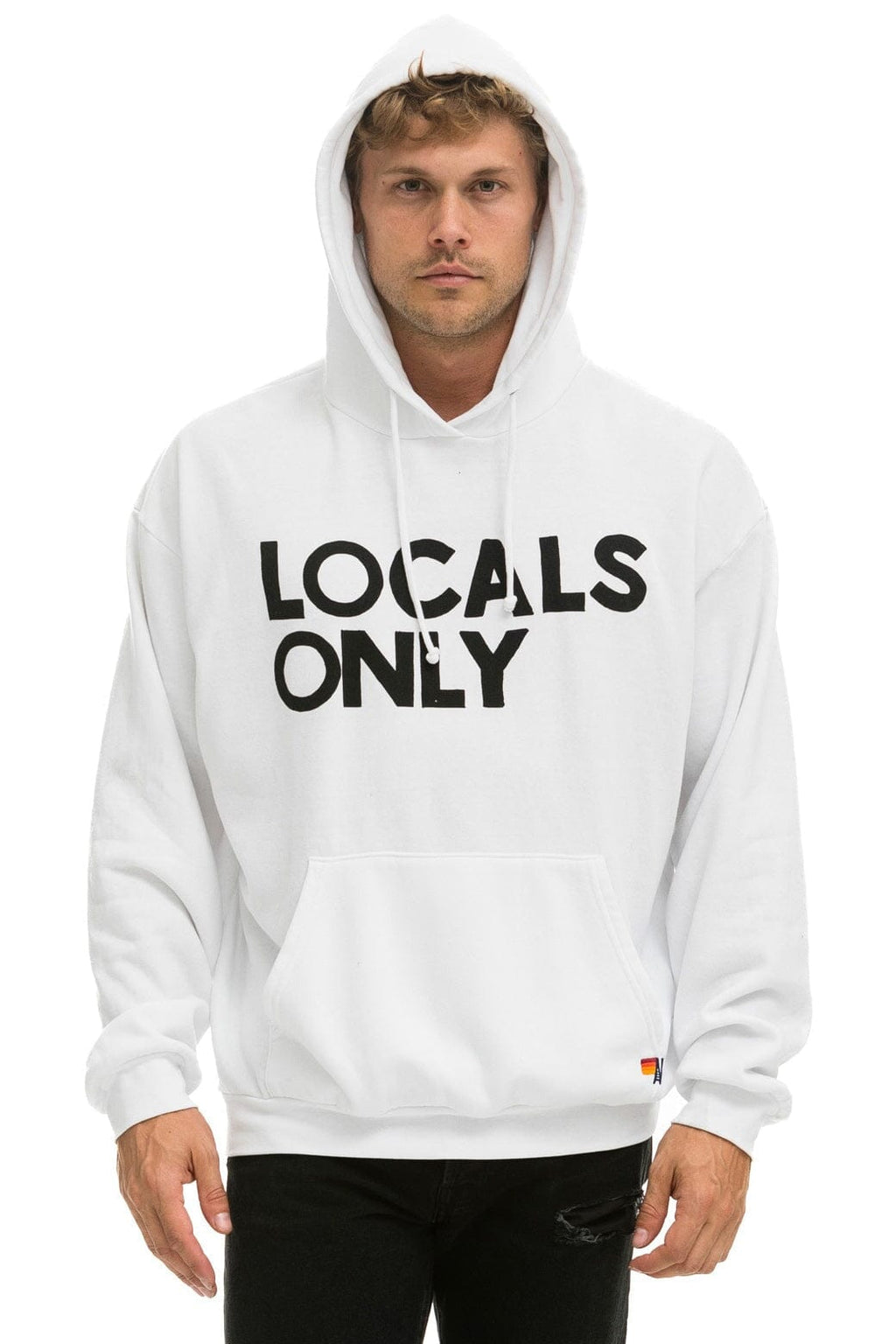 Retro LOCALS ONLY RELAXED PULLOVER HOODIE - WHITE