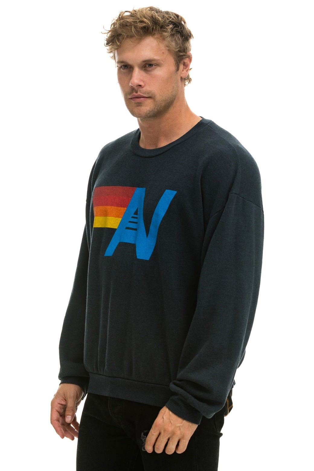 Retro LOGO RELAXED CREW SWEATSHIRT - CHARCOAL