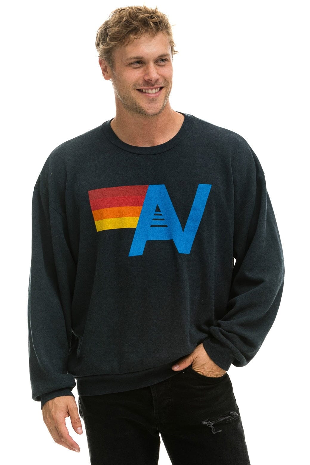 Retro LOGO RELAXED CREW SWEATSHIRT - CHARCOAL