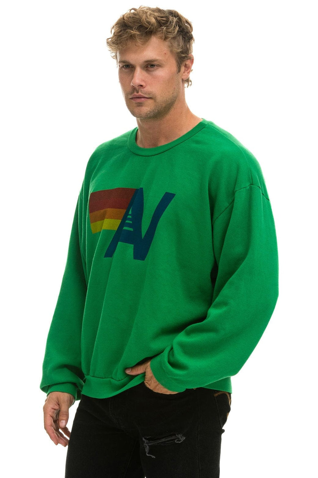 Retro LOGO RELAXED CREW SWEATSHIRT - KELLY GREEN