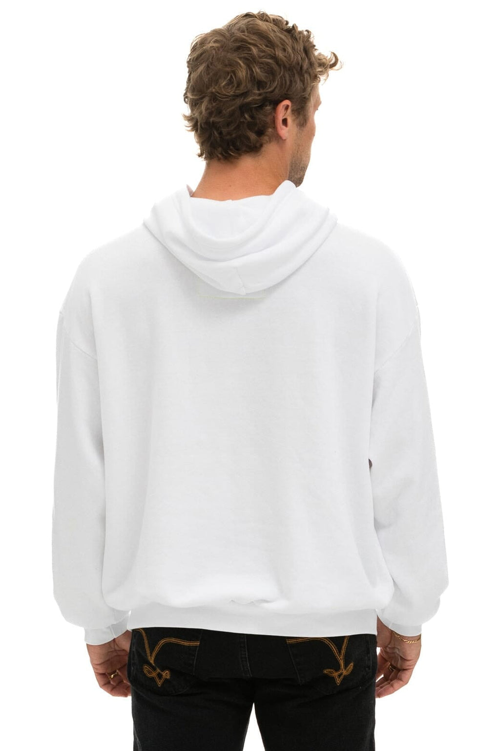 Retro LOGO STITCH PULLOVER RELAXED HOODIE - WHITE