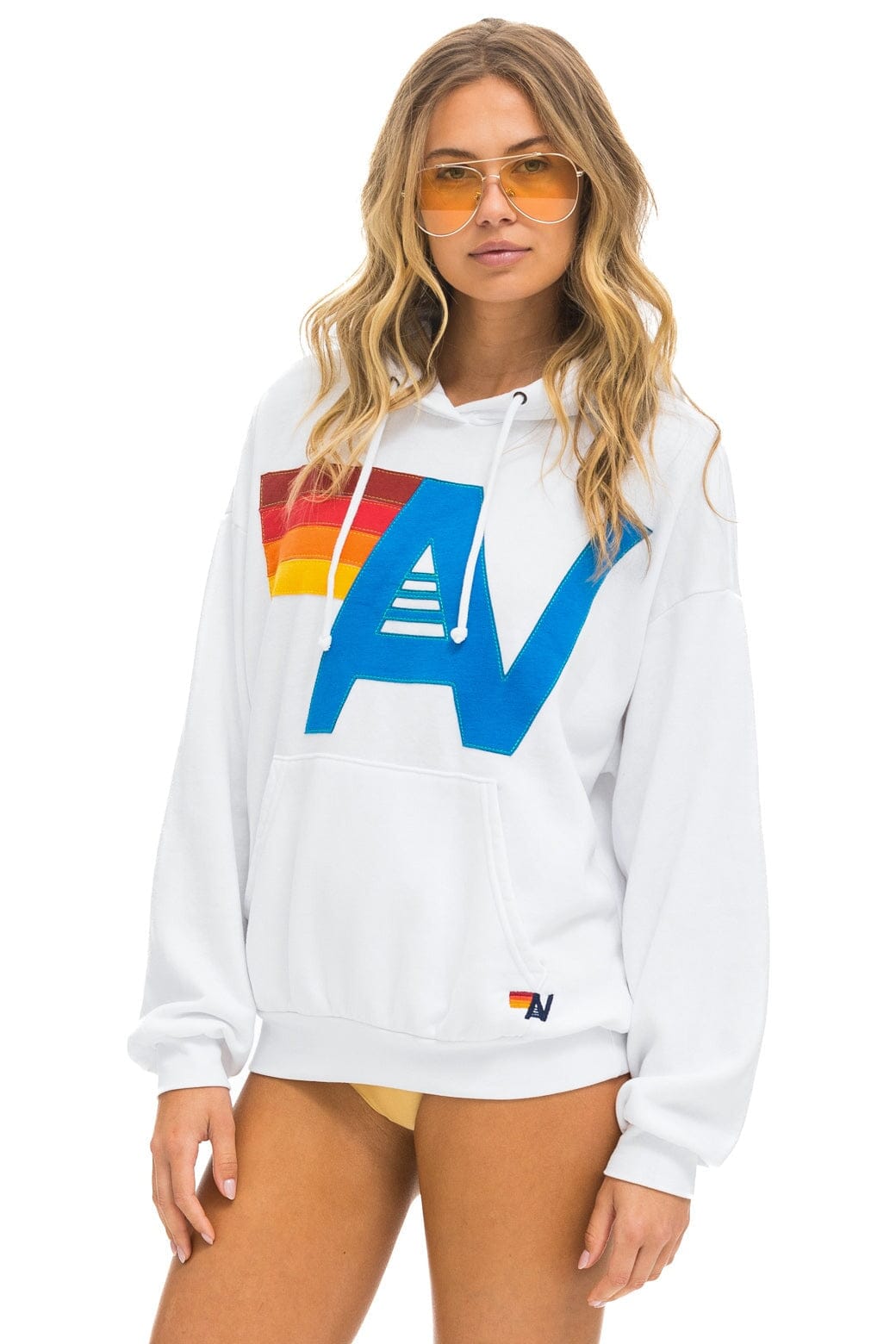 Retro LOGO STITCH PULLOVER RELAXED HOODIE - WHITE