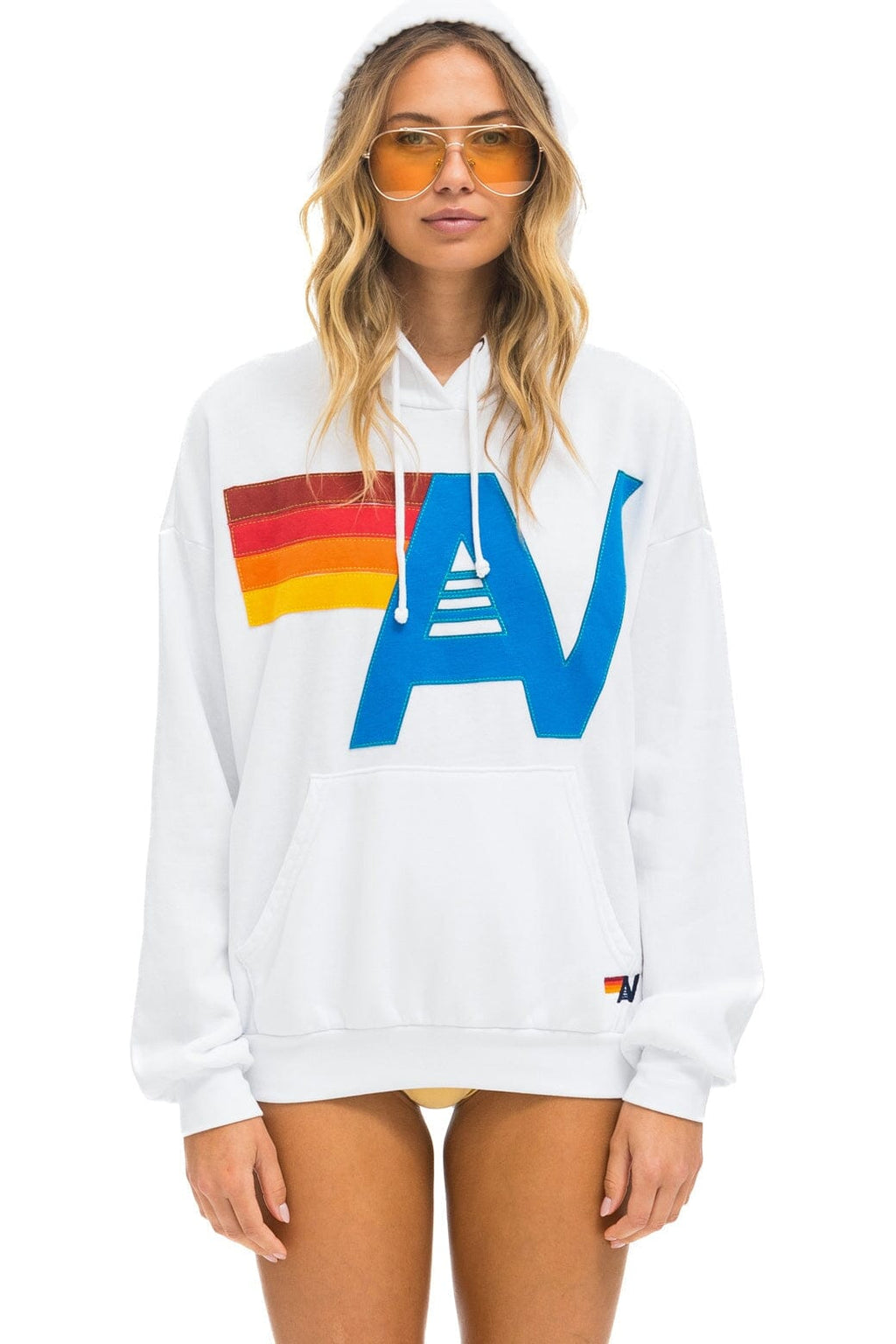 Retro LOGO STITCH PULLOVER RELAXED HOODIE - WHITE