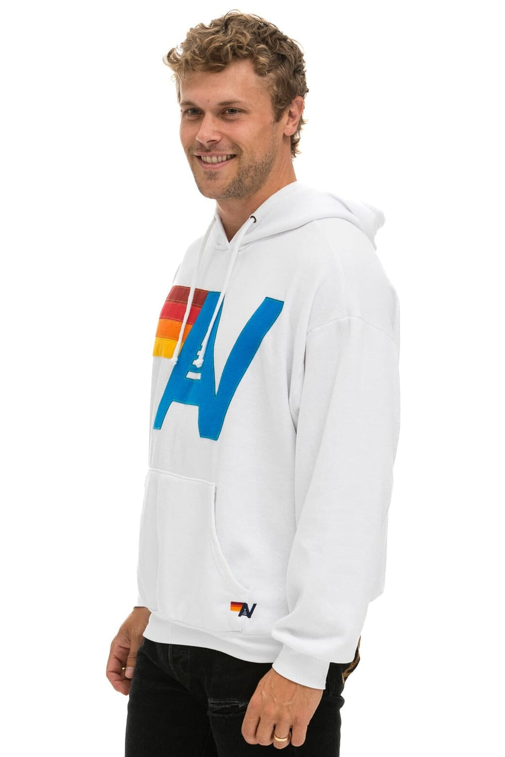Retro LOGO STITCH PULLOVER RELAXED HOODIE - WHITE