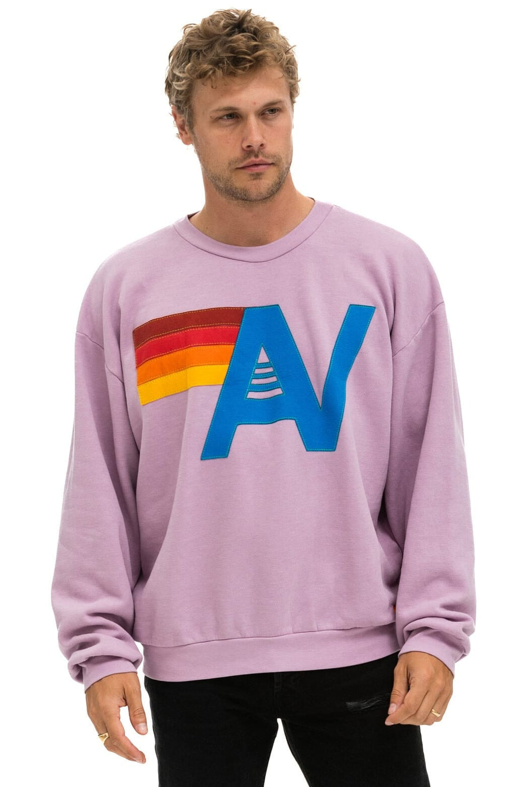Retro LOGO STITCH RELAXED CREW SWEATSHIRT - MAUVE