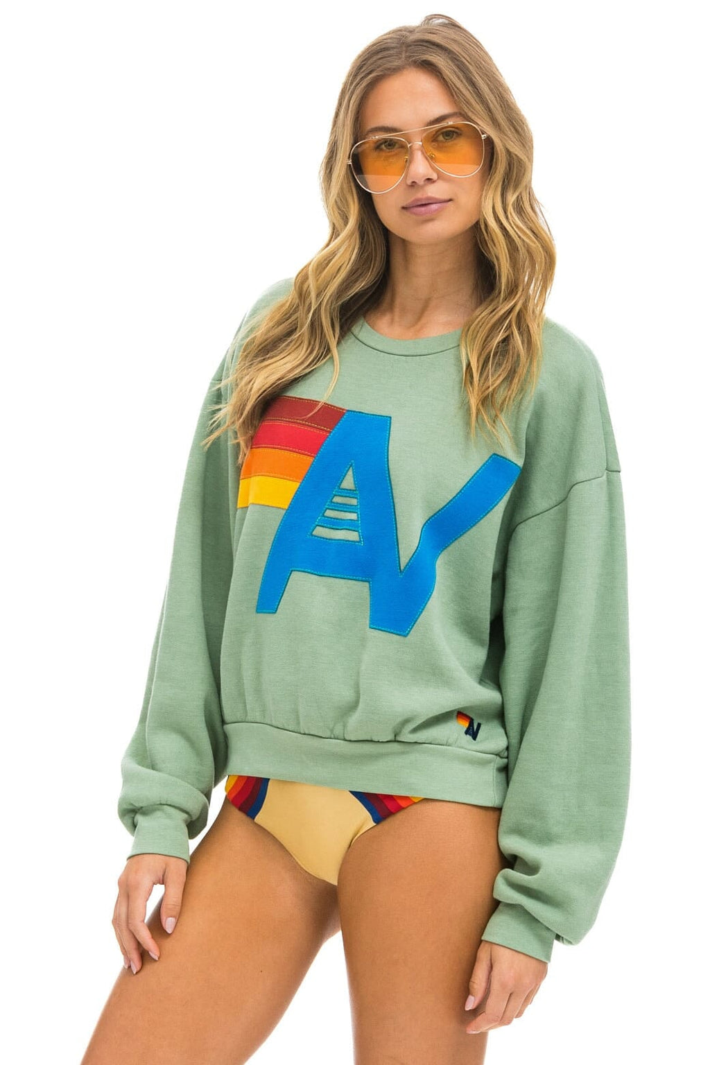 Retro LOGO STITCH RELAXED CREW SWEATSHIRT - SAGE