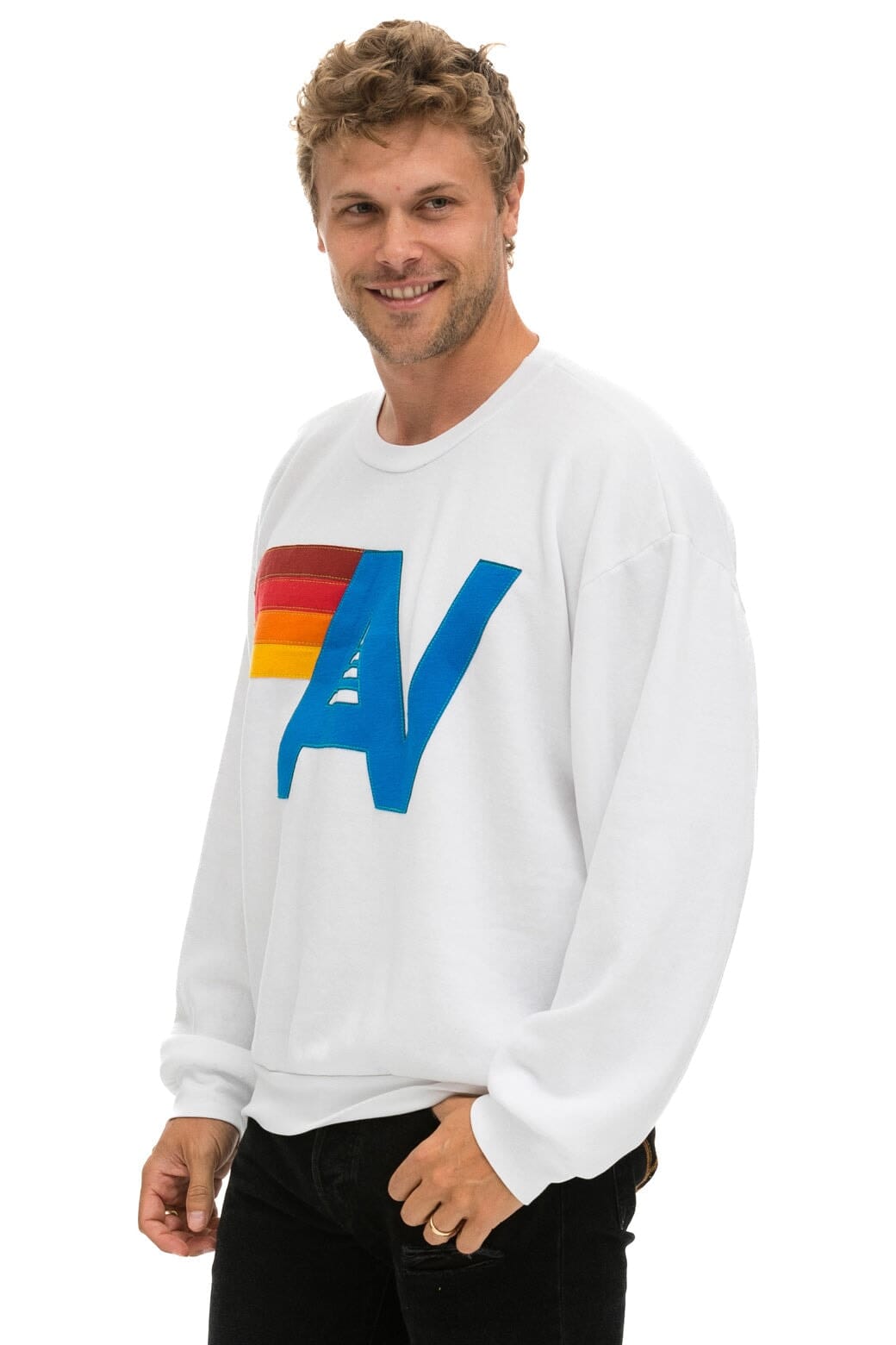 Retro LOGO STITCH RELAXED CREW SWEATSHIRT - WHITE