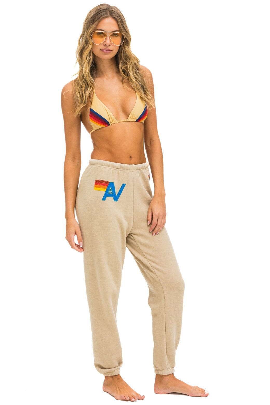 Retro LOGO STITCH SWEATPANTS - SAND