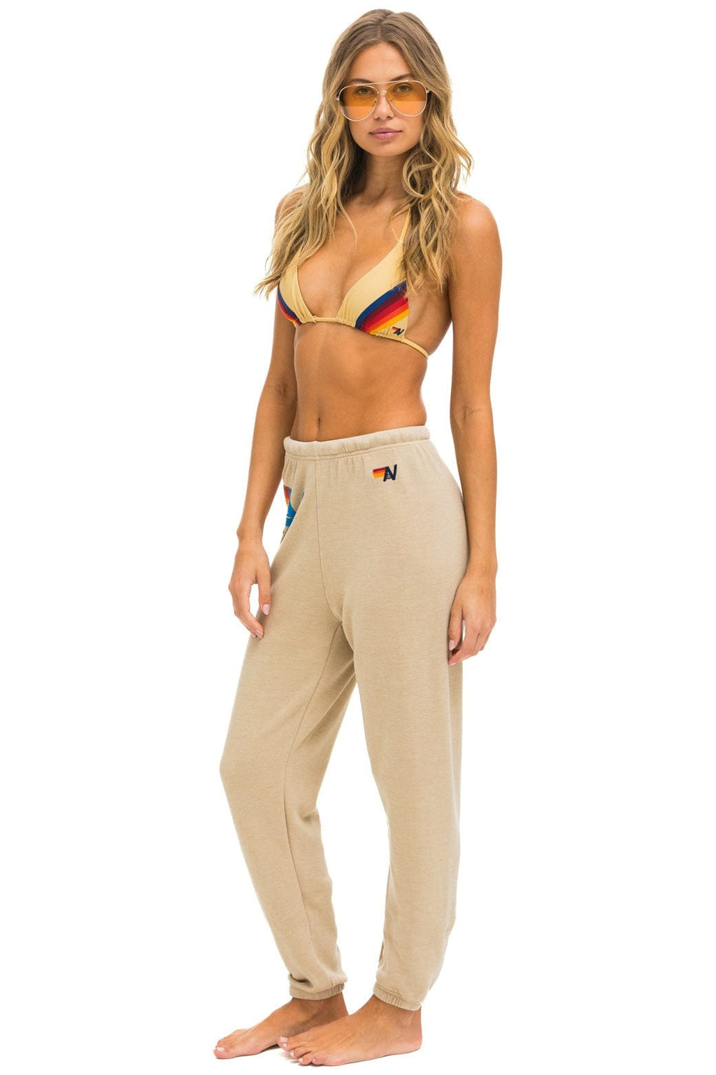 Retro LOGO STITCH SWEATPANTS - SAND