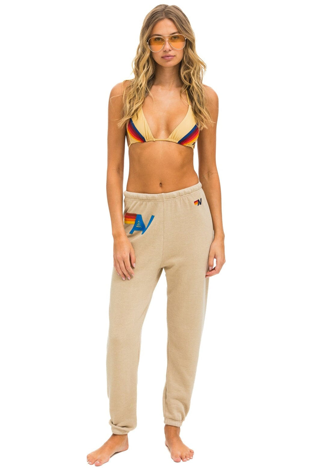 Retro LOGO STITCH SWEATPANTS - SAND