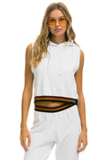 Retro LOGO STRIPE SLEEVELESS CROP PULLOVER HOODIE - WHITE