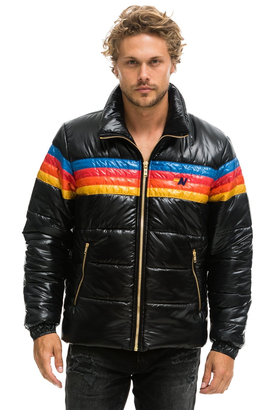 Retro 4 STRIPE LUXE TRAVELER JACKET - GLOSSY BLACK