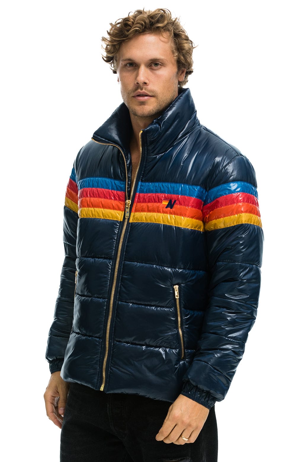 Retro 4 STRIPE LUXE TRAVELER JACKET - GLOSSY DEEP BLUE