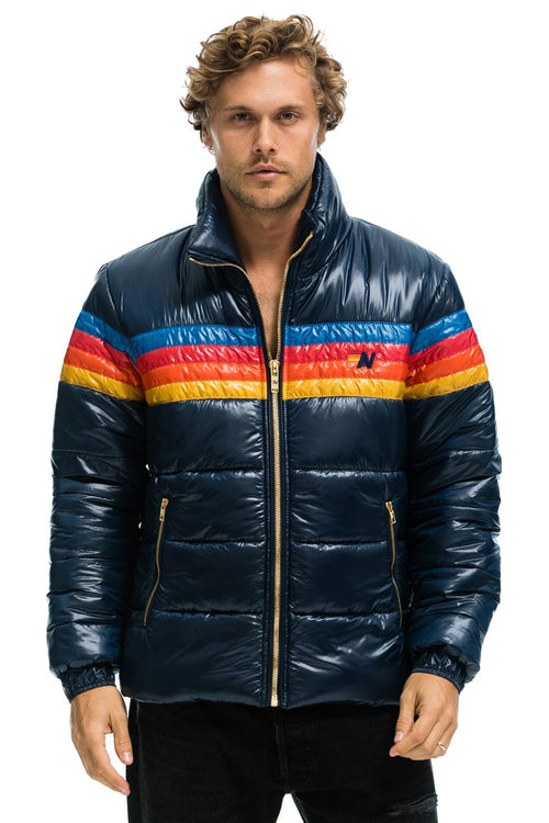 Retro 4 STRIPE LUXE TRAVELER JACKET - GLOSSY DEEP BLUE