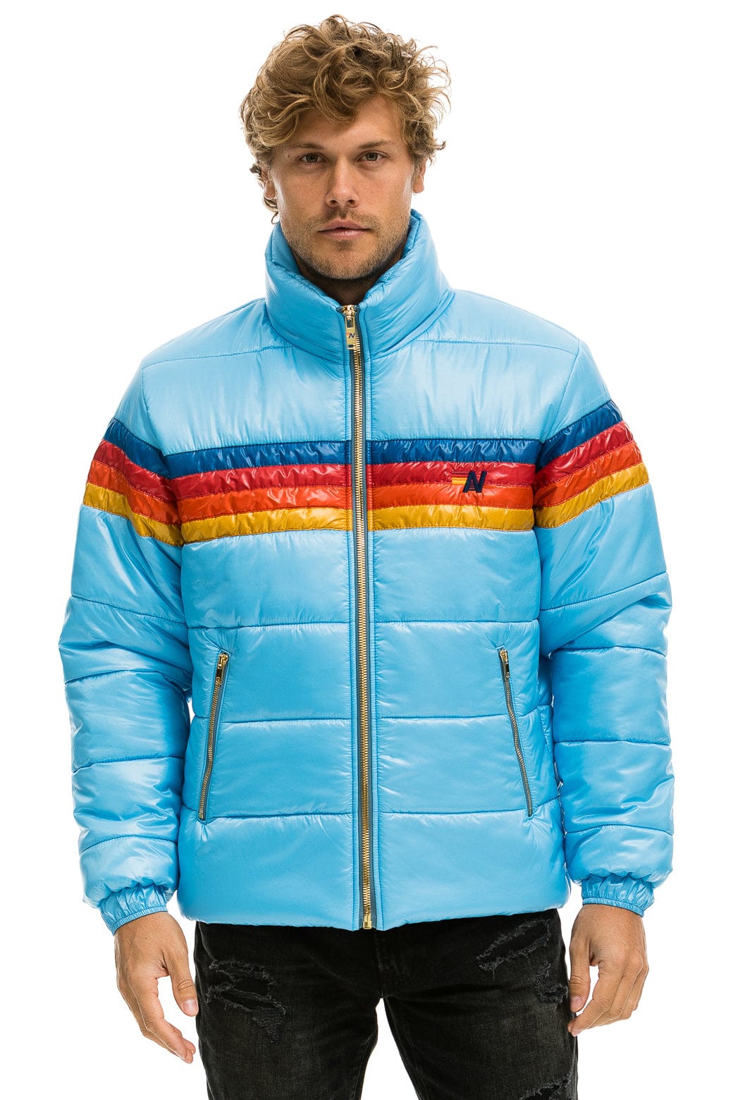 Retro 4 STRIPE LUXE TRAVELER JACKET - GLOSSY SKY