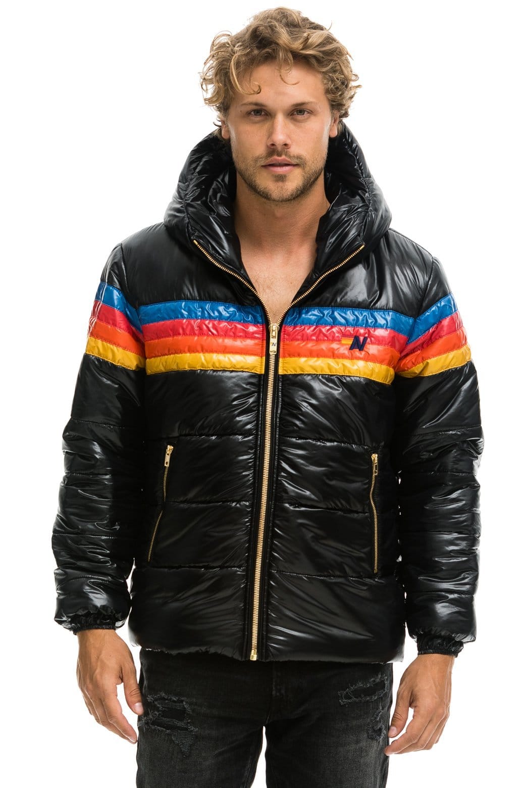 Retro 4 STRIPE LUXE TREKKER JACKET - GLOSSY BLACK