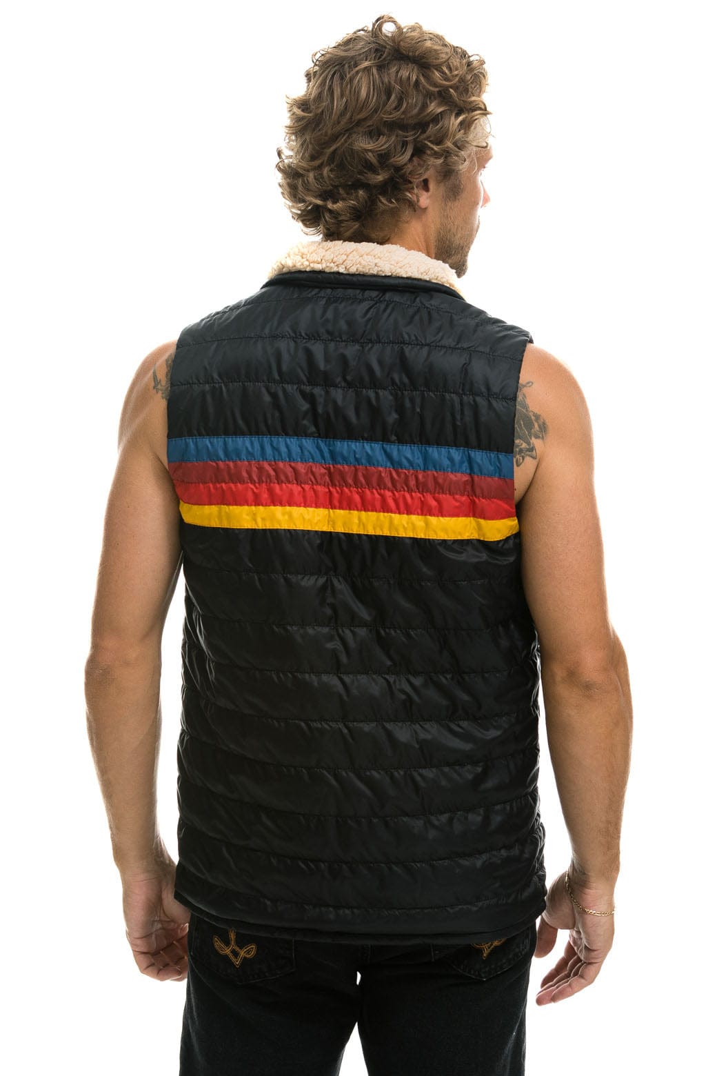 Retro MENS 4 STRIPE VEST SHERPA - BLACK
