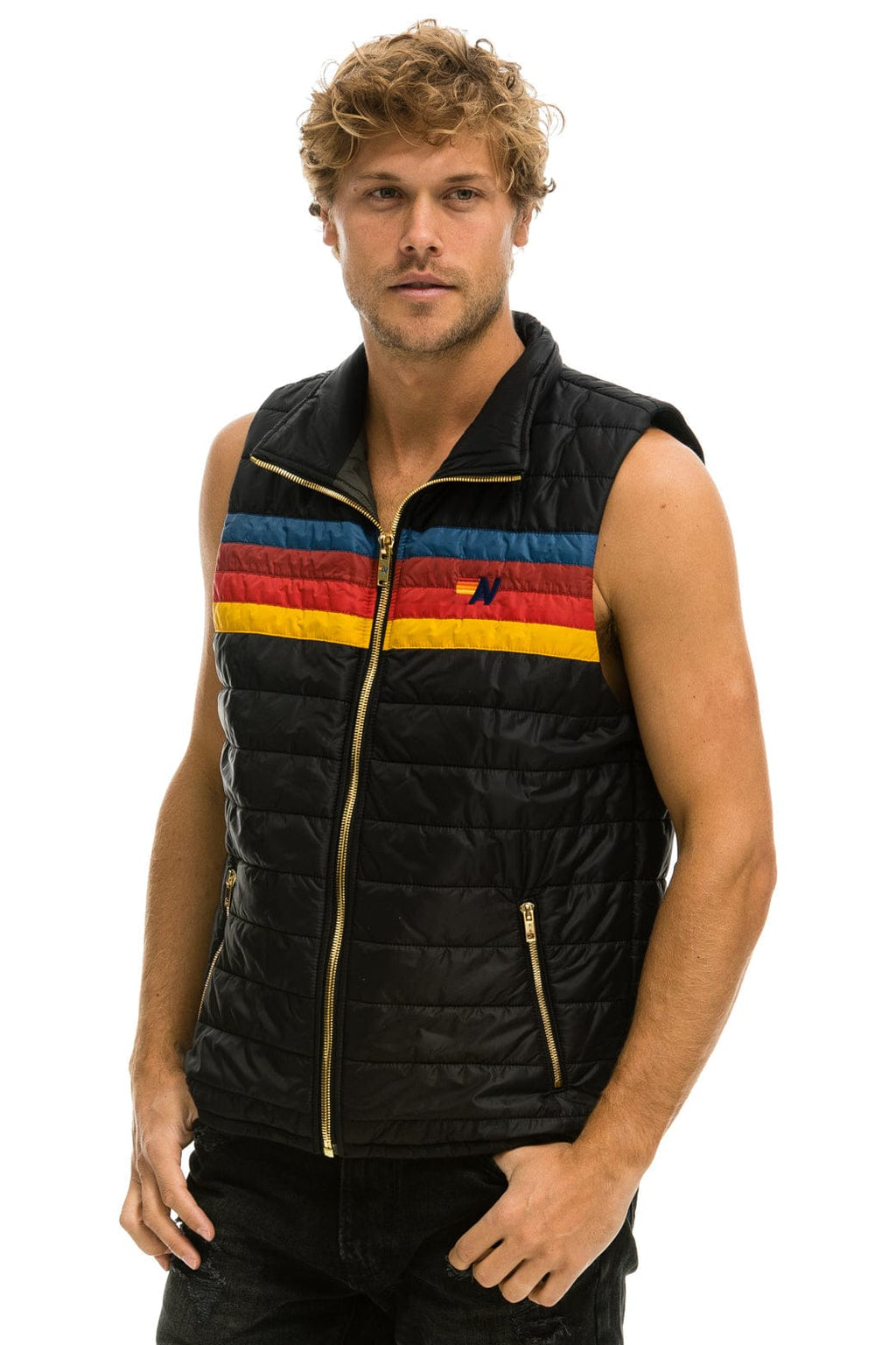 Retro MENS 4 STRIPE VEST - BLACK