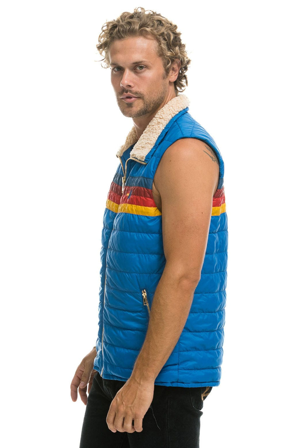 Retro MENS 4 STRIPE VEST SHERPA- SNORKEL BLUE