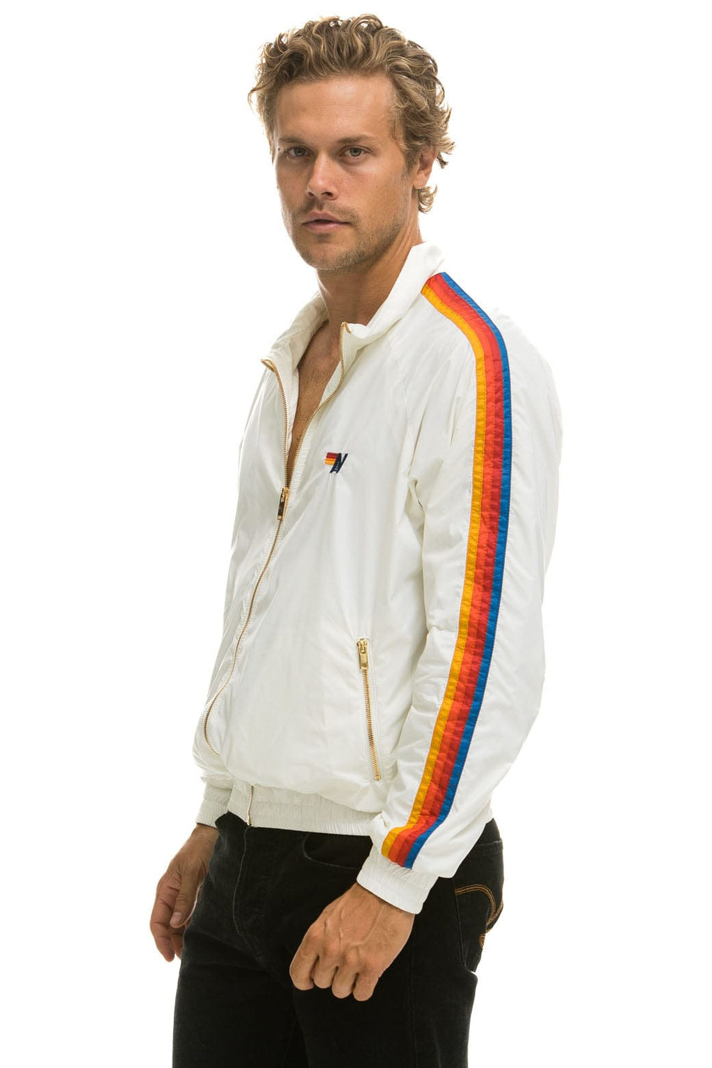 Retro MENS 4 STRIPE WINDBREAKER - WHITE