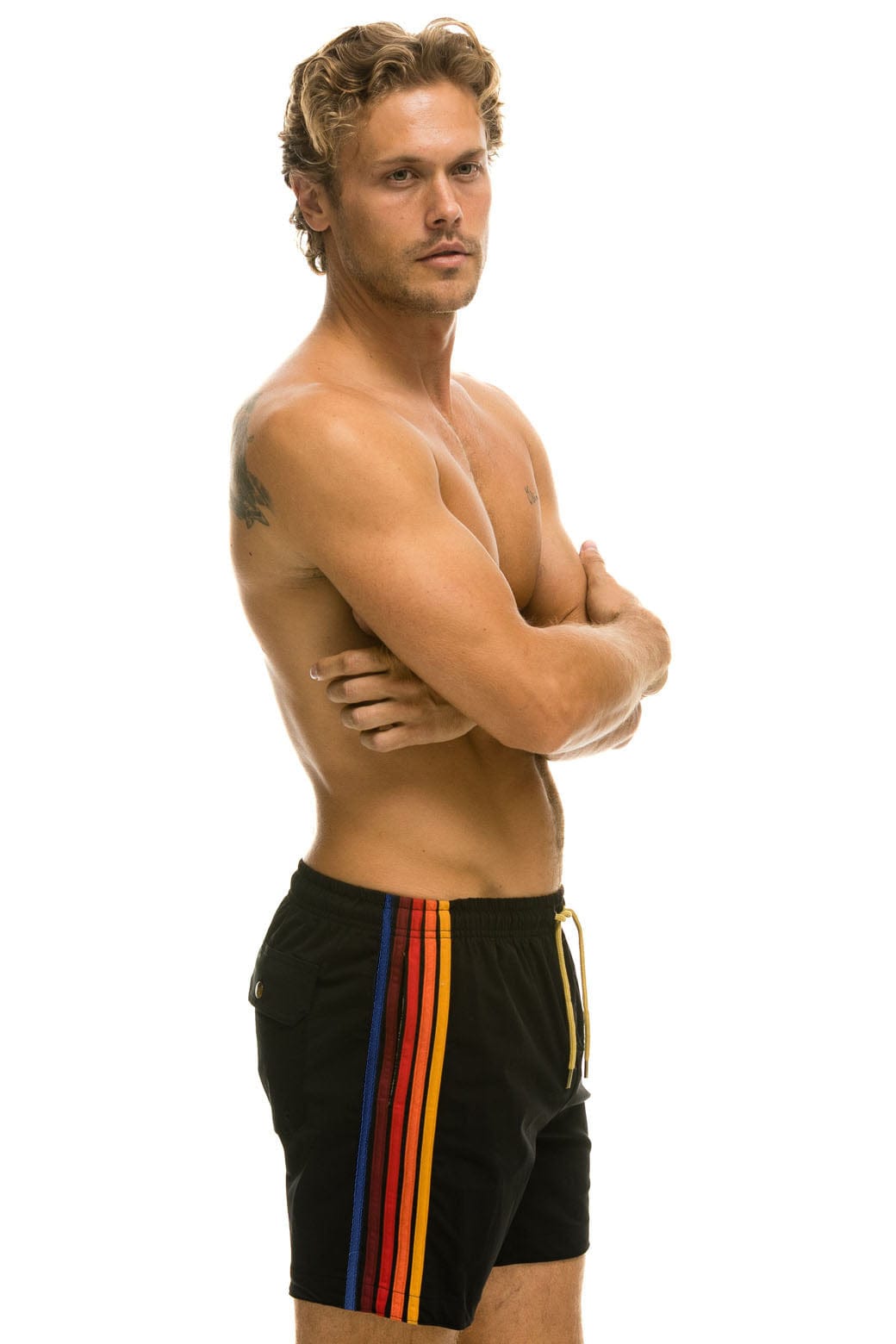 Retro MENS 5 STRIPE FLEX SHORTS - BLACK