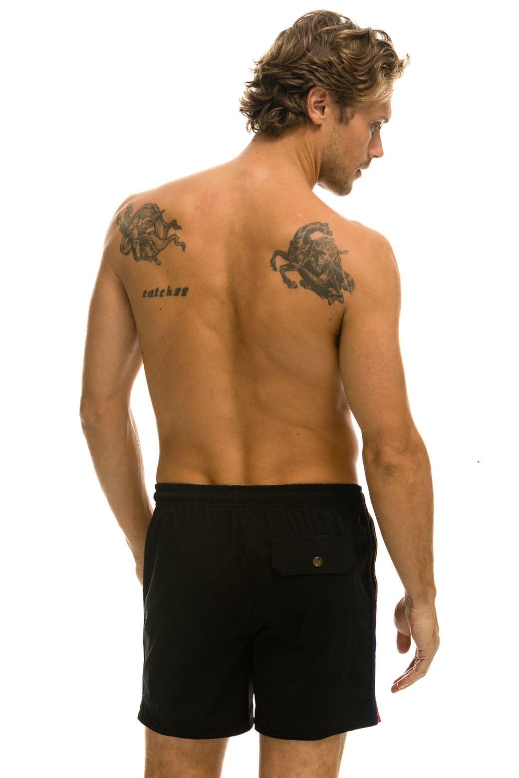 Retro MENS 5 STRIPE FLEX SHORTS - BLACK