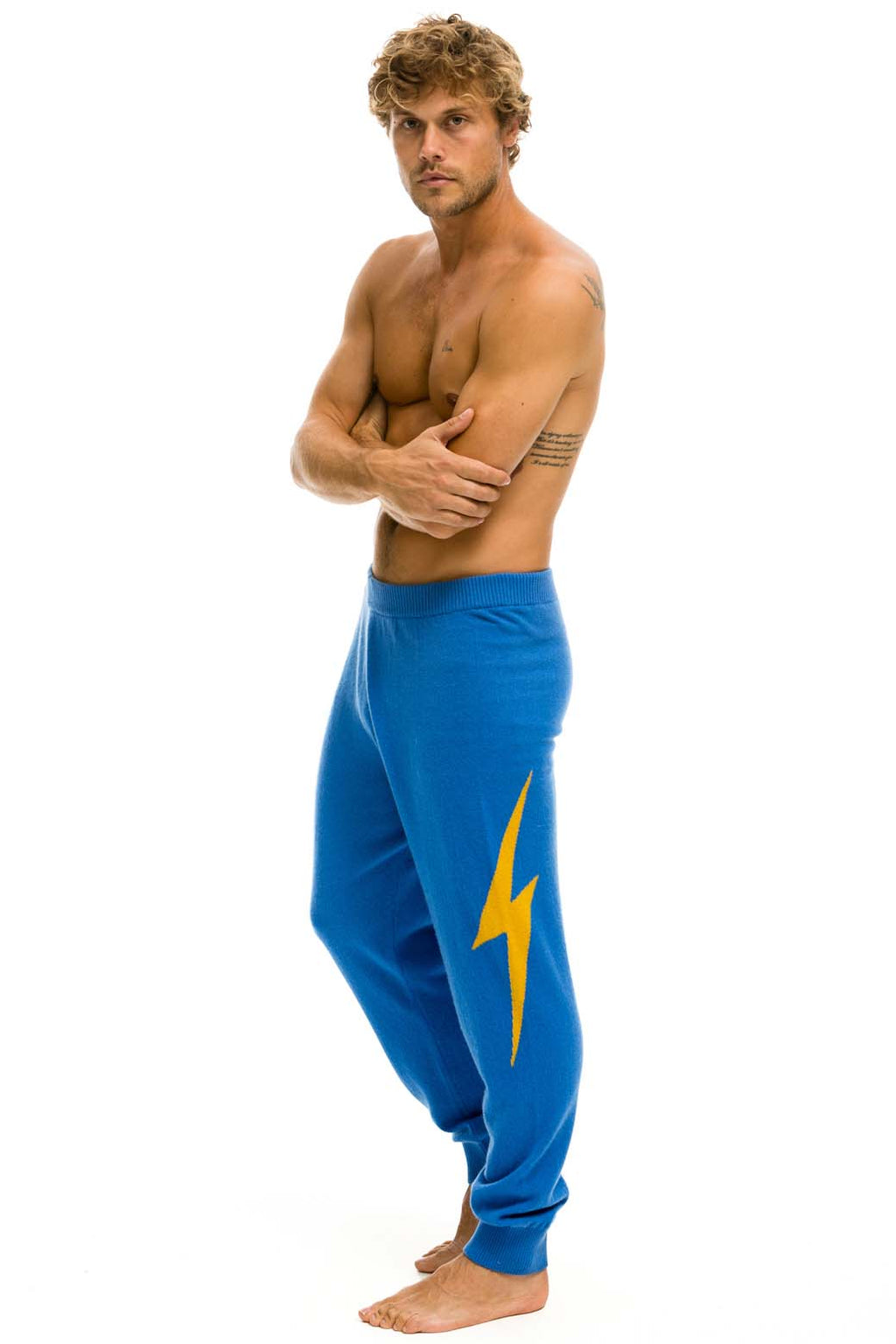 Retro MENS BOLT CASHMERE LIGHT SWEATER PANT - VINTAGE BLUE GOLD BOLT